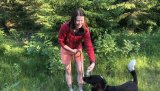 Marie og KLM Lana med skanken etter sporslutt.