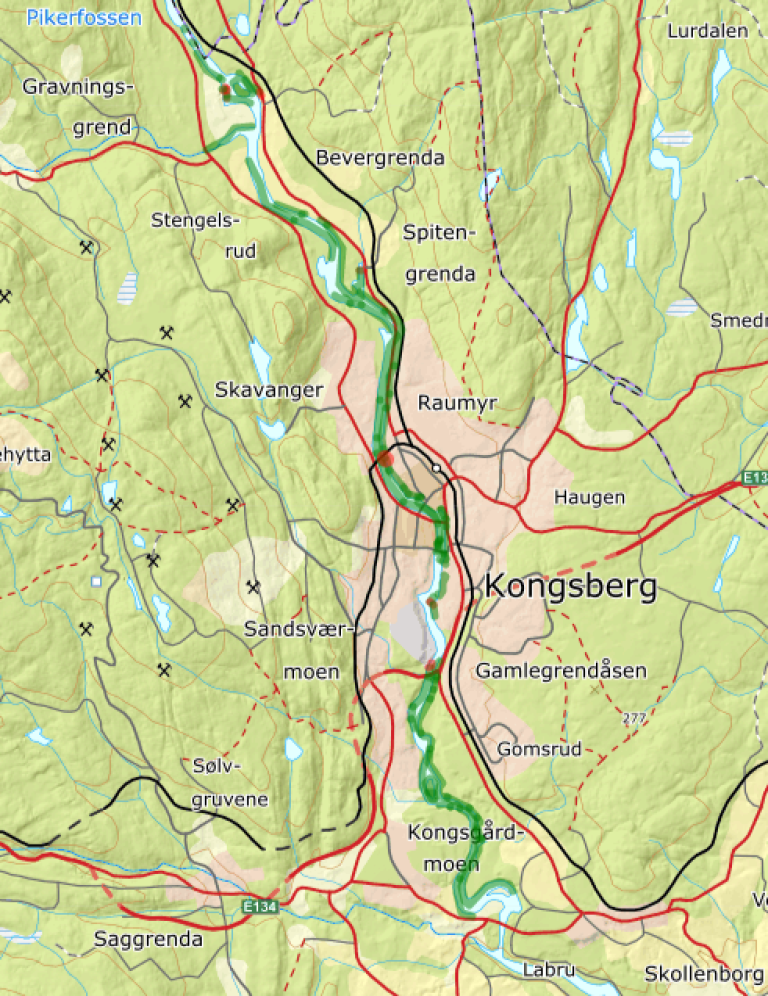 Illustrasjonsbilde kart Kongsberg