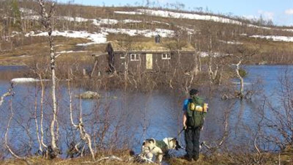 Fiskløsvatn hytta i vårflom