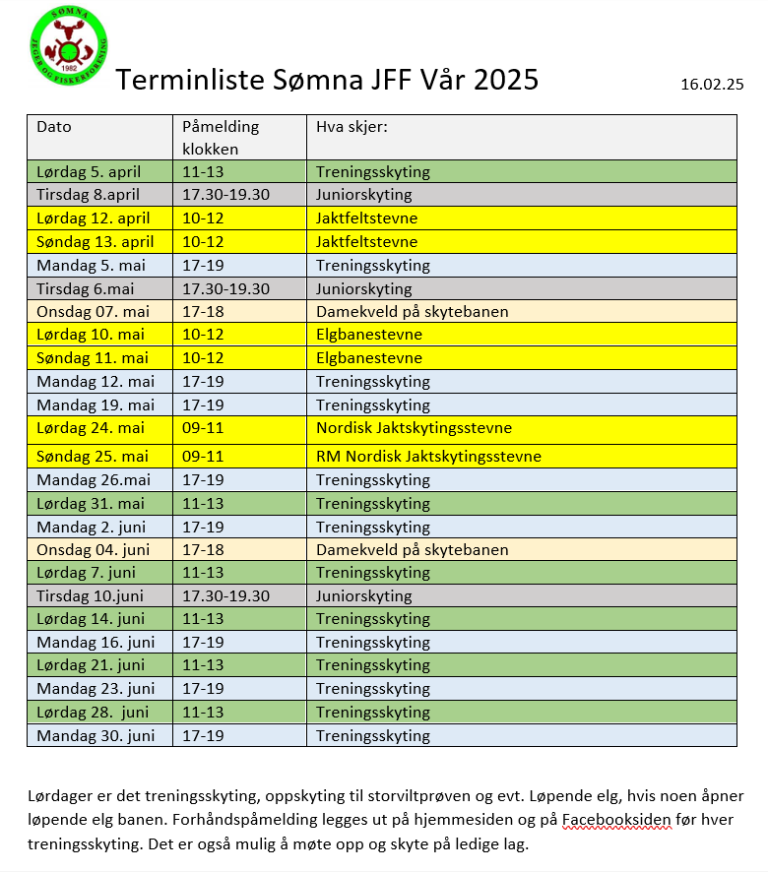 terminliste vår 25