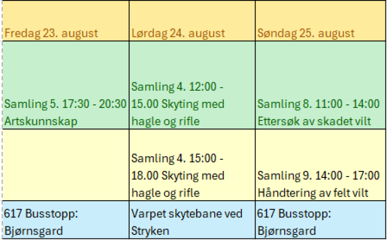 Tidsplan andre helg