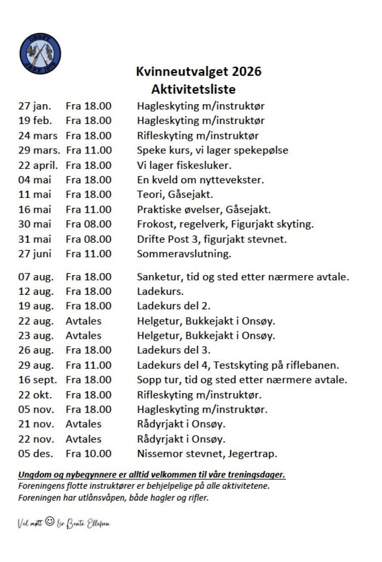 Aktiviteter kvinneutvalget 2026