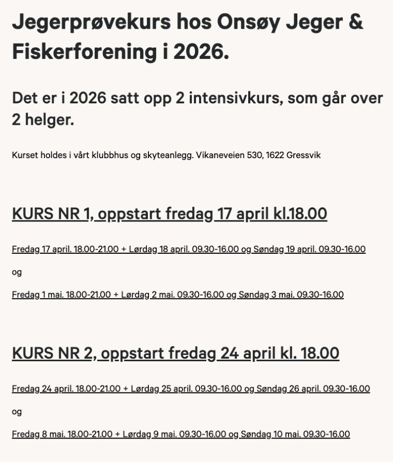 Jegerprøvekurs Onsøy JFF 2026
