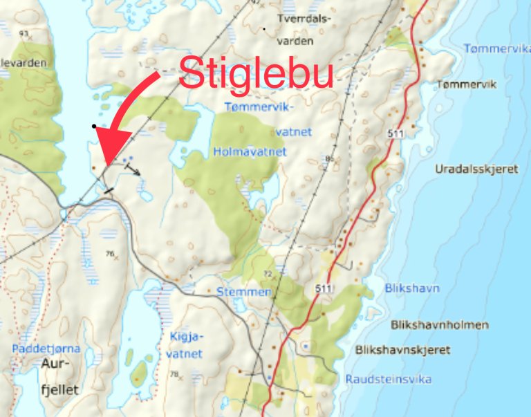 Kart med Stiglebu hytten